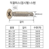 스텐직결피스 접시형 사이즈8X38 방부목 조립용, 8X25(500EA)