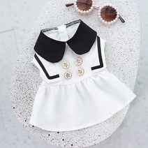 강아지 봄 여름 마린룩 친구 커플룩 패션 원피스 애완견 드레스 귀엽고 화사한 옷, 화이트