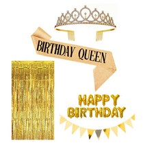 생일 파티 왕관 어깨띠 풍선 파티커튼 세트, 옵션3.골드 티아라세트