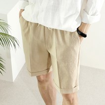남자 여름 린넨 밴딩 롤업 마반바지 세미 와이드 팬츠 일자 바지 흰반바지 시원한 남성 5부 슬랙스 편한 고무줄 반바지