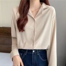 타니즈 체론 무지 와이드 카라 긴팔 블라우스 셔츠