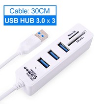 USB 허브 3.0 멀티 USB 3.0 허브 USB 분배기 고속 3 6 포트 2.0 Hab TF SD 카드 리더 PC 용, 협력사, 04 White USB 3.0 3 Port