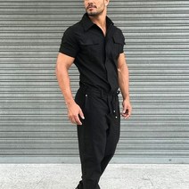 남자 점프수트 점핑 점프 슈트 멜빵바지 작업복 남성 솔리드 컬러 캐주얼 스트리트웨어 남성용 남성용 패션 기본 작업