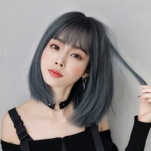 keka 단발머리 가발 여성 통가발 조절가능 청회색, 1개