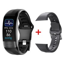 p11 plus ecg + ppg smart 팔찌 혈압 심박수 모니터 밴드 피트니스 트래커 보수계 방수 스포츠 smartband, 블랙 듀얼 스트랩