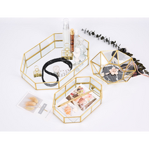 유리 골드 미러 트레이 화장품 악세사리 화장품 립스틱 보관함 정리함 수납 선반, 소형 트레이