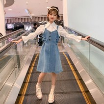 [삐삐네옷가게] 여아 주니어 스카이데님 스커트 상하셋 봄가을 초등학생 멜빵