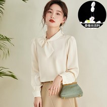 리본셔츠 솔리드 무지 누에실 풀오버 후드 나비 결 디자인 고퀄리티 감각 심플 실크 이너 상의 봄계절 4997992376