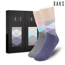 [닥스양말] 숙녀 면 단목 무압박 체크 선물세트 2족세트 23406