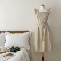예쁜 앞치마 린넨 카페 꽃집 주방 대형 코튼 레이디 여성 요리 베이킹 꽃 가게 정원 작업복 프릴 작업 턱받이 전체, 베이지