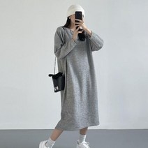 브이와이 여자 1마일 민무늬 임부 U넥 롱슬리브 롱원피스
