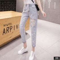 가바바 여성 청바지 찜어짐 알알히 박힌 구슬 여름 데님바지 G47410