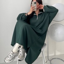 메이필 여성 봄 골지 니트 루즈핏 반집업 롱 트임 원피스