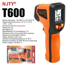 njty 산업용 적외선 온도계 비접촉 고온계 -50600℃ 레이저 온도계 디지털 테텀메트로 ir 온도 건 알람, t600, 1개