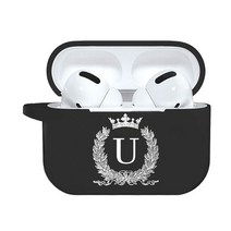 에어팟케이스 애플 에어팟 프로 케이스 블루투스 이어폰 커버 크라운 플로랄 화이트 이니셜 알파벳 문자 실리콘 케이스 에어팟 가방, U