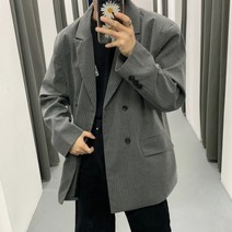 [당일출고] 더블버튼 스트라이프 오버 블레이저 남녀공용