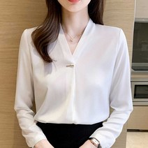 카라 없는 브이넥 셔츠 여성복 블라우스 정장 하객룩