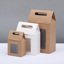 창문형 투명창 손잡이 크라프트 선물 상자 박스 답례품 쿠키 디저트 포장, 화이트 소형