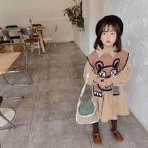 PigPug 여성복 코듀로이 긴팔 원피스에 만화 스웨터 조끼 22 가을 겨울옷 대외 무역 아동복