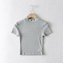 슬라브 브이넥 세미크롭 브라 크롭 반팔 티 티셔츠 여성 하이넥 핏 리브 탑