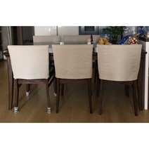 (주문제작 자수각인) 핸드메이드 린넨패브릭 식탁의자 등커버/ 사무용 학생용 의자커버, 기장 50이상, 솔리드린넨코튼