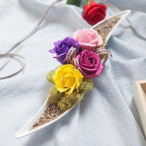(+사은품)프리미엄 테이블 장식 센터피스 조화 수반 모음 꽃 인테리어 럭셔리 카페 소품 2, 09.물결비누장미수반set 34cmP (+캔버스A), 1개