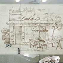 자외선차단필름 사생활보호필름 창문시트지 유리창 암막 칼라안개시트_카페가 있는 거리 01_A01_W90xH90cm