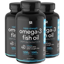 스포츠리서치 트리플 스트렝스 오메가-3 피쉬 오일 1250mg 소프트젤, 90캡슐, 3개