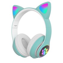 JST-28 무선 헤드폰 고양이 귀 Fone 블루투스 이어폰 스테레오 음악 5.0 스포츠 게임 헤드셋, 그린