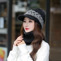 1+1 골프 니트 캡 겨울 털 모자 여성 테니스 방한 귀도리 스포츠 스키장 여자, 블랙 색