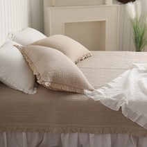 린즈홈 워싱아사면 프릴 줄누빔 스프레드 이불 겸 침대패드, 베이지