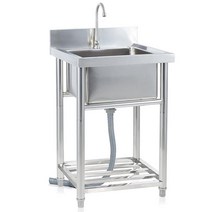 유틸리티 싱크 독립형 싱글 볼 스테인리스 스틸 야외 캠핑 세척 핸드 세면대 수도꼭지 및 보관 선반 포함 세탁실 차고 욕실 뒷마당 농가, 19.70