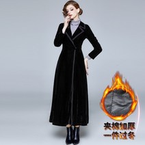 2020 겨울 활주로 디자이너 여성 빈티지 노치 칼라 랩 블랙 벨벳 맥시 코트 두꺼운 따뜻한 롱 트렌치 코트 아웃웨어
