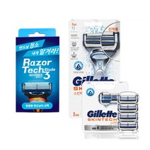 질레트 스킨텍면도기+스킨텍면도날 6입+레이저테크, 1개, 스킨텍 면도기+면도날+레이저테크