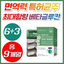 NWC 특허 균주 최대함량 면역력 증진 식물성 베타글루칸 1316 MAX 버섯균사체 건조효모 베타 BETA 배타 글루칸 클루칸 글로칸 홈쇼핑 미생물 발효 3세대 국산 30대 영양제, 9박스, [6+3] 베타글루칸30캡슐 (!개월분)