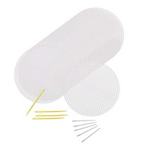 자수 아크릴 원사 공예 니트 및 크로 셰 뜨개질 프로젝트를위한 재봉 바늘이있는 30 조각 원형 플라스틱 메쉬, 원, 하얀