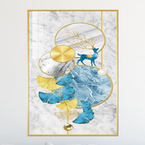아트블루 풍수 인테리어 황금 나무 사슴 액자 부모님 개업 선물, 14번 노란블루 은행잎블루사슴