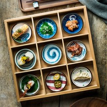 일본식 구절판 나무 트레이 그릇 접시 세트, 그리드+ 2 Plates [판은 랜덤]