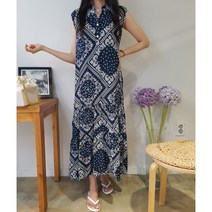 상상그이상 여성용 페이즐리 캉캉 나시 원피스 민소매 맥시원피스 오션룩 휴가 페미닌 플레어 셔링 원피스