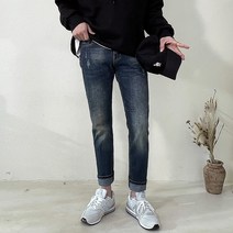 진땡 남성용 2컬러 옆밴딩 데미지 워싱 스판 데님팬츠 청바지
