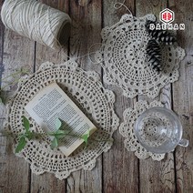 대한 도일리 뜨개 컵 찻잔 받침 티코스터, 뜨개받침-베이지 대형