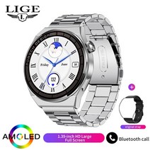 lige amoled watch for men smart watch 무선 충전 hd, 스틸 스트립 실버