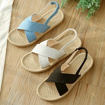 스트랩 샌들 비치 라탄 끈 샌들