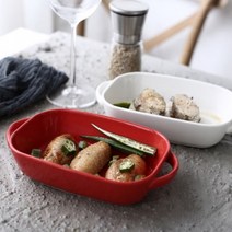 오븐용기 파스타 라자냐 그릇 그라탕 용기 긴사각접시, 화이트