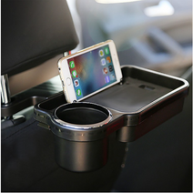 네옴유통 다기능 차량용 컵홀더 멀티트레이 헤드레스트 음료거치대, 블랙, 1개