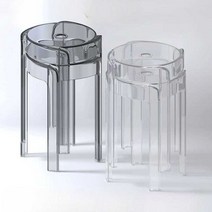 투명 아크릴 스툴 식당 의자 간이의자 쌓을수있는, 4팩(그레이2+투명2)
