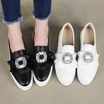 런슈즈 블링큐빅 프릴 키높이 통굽 국산 여성 슬립온 4cm