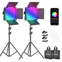 Neewer 2 팩 660PRO RGB LED 비디오 라이트 앱 컨트롤 스탠드 키트 포함 비디오 조명 360° 풀 컬러 50W 디밍 가능 바이컬러 3200K~5600K CRI97+ 게임스트리밍줌YouTubeWebex사진용