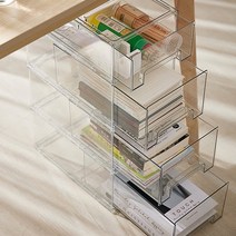 스퀘어상점 적층형 투명 아크릴 서랍 정리함 슬라이딩 보관함 책장 냉장고 장남감 정리 용기 수납함 ort 책 바구니, S, 1개