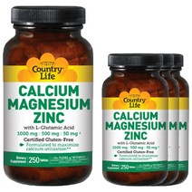 컨트리라이프 칼슘 마그네슘 징크 1000mg : 500mg : 50mg 타블렛, 250개입, 4개